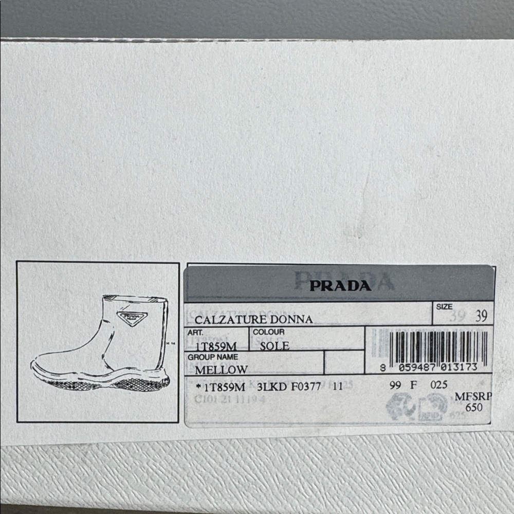 NIB PRADA RAIN BOOTS SZ 39 AUTHENTIC - Picture 7 of 7